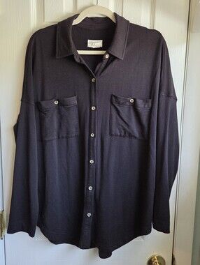 Loft Lou &Grey Black Women's Oversized Button-Up Long Sleeve Shirt